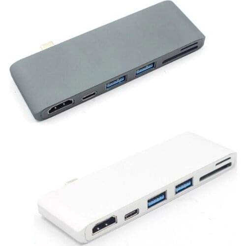Multi Port 6 in 1 Type C HUB Adapter USB 3.0 Fast Charging SD/TF Memory Card Reader Adaptors USB C Splitter for Macbook Pro