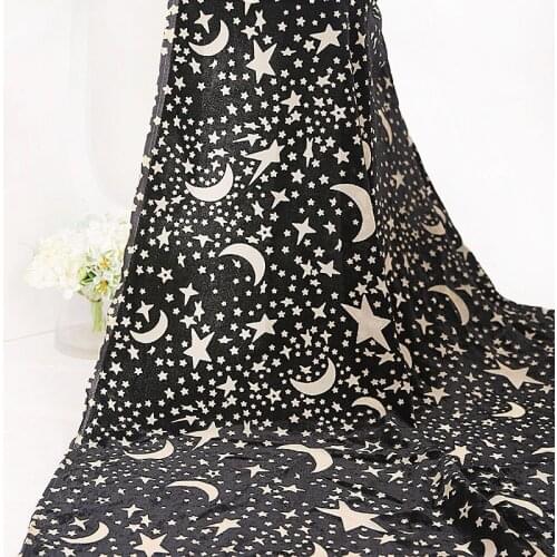 1.4m*1m Cartoon Velvet Fabric Moon Star Burnt-out Fabric Velvet Imitation Silk Fabric for DIY Clothing Christmas Fabric