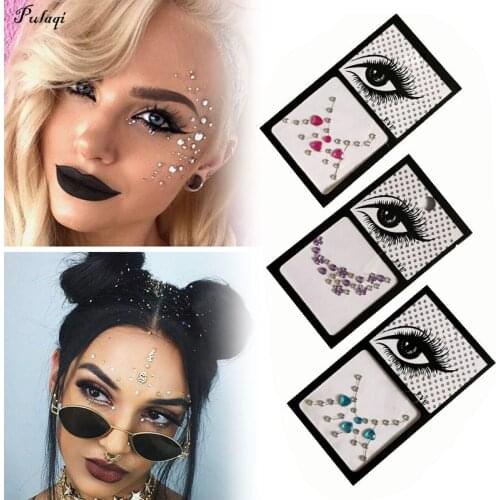Pulaiq Temporary Tattoo Glitter Crystal Eyes Stickers Diamond Makeup Face Eyes Body Sticker Jewel For Female Party Decorative