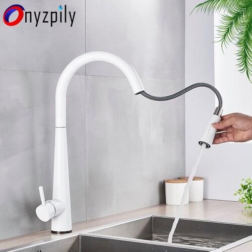Onyzpily Black Kitchen Faucets Mixer Faucet Single Hole Pull Out Spout Kitchen Sink MixerTap Stream Sprayer Head Deck installed