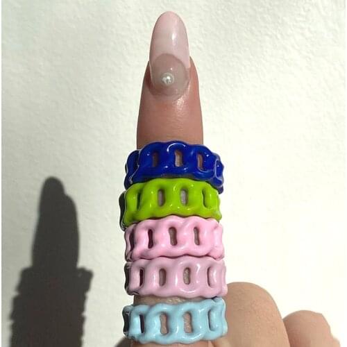 Y2K Jewelry Candy Color Hollow Rings for Women Metal Vintage Harajuku 90s Aesthetic Geometric Rings Charms 2021 Wholesale New