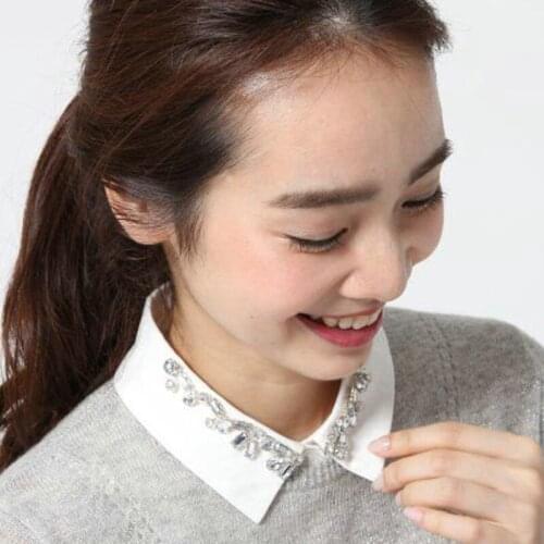 Ultra-fine heavy-duty nail polished cotton shirt false collar lady accessorie Female Spring Autumn Winter Rhinestones White