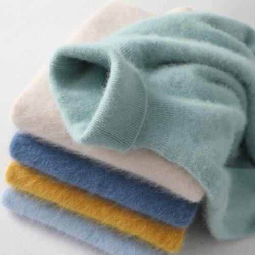 Winter Women Sweater Solid Color 100% Mink Cashmere Turtleneck Knitted Pullovers Slim Soft Warm Female Long Sleeve Sweater 2019