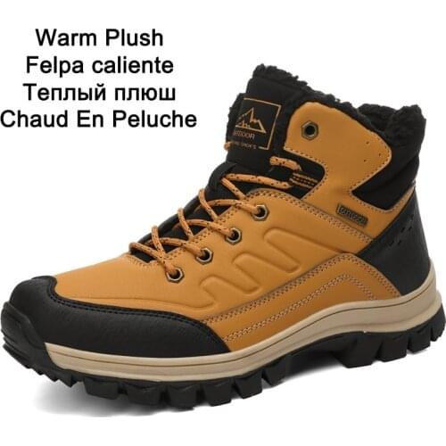 Winter Men Boots Plush Big Size 37-47 Unisex Hiking Shoes Lace Up Outdoor Mens Sneakers Warm Fur Men Ankle Boots Mountaineering