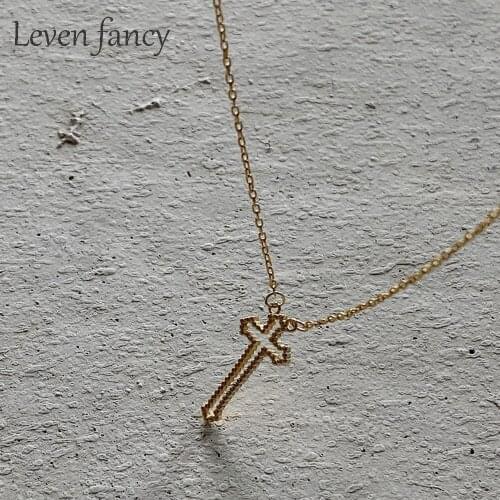 Gold Faith Necklace Small 925 Sterling Silver Inspirational Jewelry Christian Jesus Openwork Cross Necklace Christmas Gift