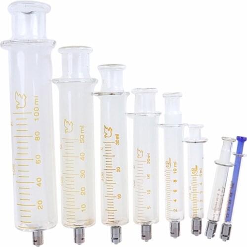 1ml 2ml 5ml 10ml 20ml 30ml 50ml 100ml Glass Syringe Luer Lock Head Reusable Glass Injector Syringe