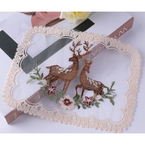 1PC Dining Table Embroidery Craft Placemat European Style Lace Plate Mat Anti-scald Coaster Christmas Deoration