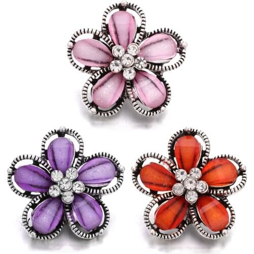 10pcs/lot New Snap Jewelry Ginger Rhinestone Flower 18mm Snap Buttons for Leather Metal Snap Button Bracelet Bangle for Women