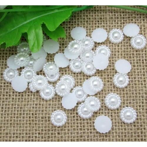 100Pcs White Round Flower Pearl Beads Decoration Crafts Flatback Cabochon Scrapbooking Fit Phone Embellishments Diy Accessories
