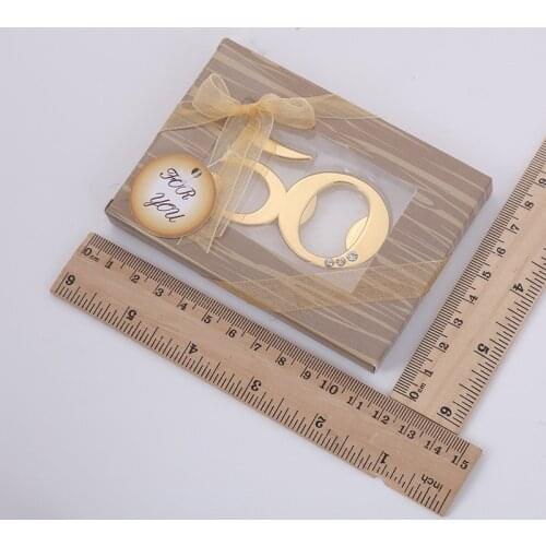 100 pcs/lot 50 Anniversary Gold Beer Bottle Opener Metal Openers For Wedding Souvenirs for guests Birthday Party Gifts Favors