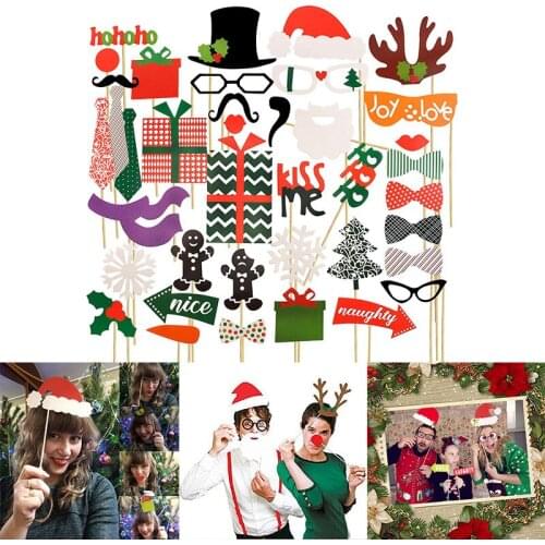 39pcs Paper Photobooth Props 2020 Merry Christmas Decorations Decorations for Home Santa Claus Snowman Tree Xmas Gift New Year
