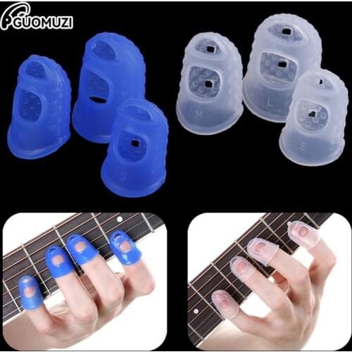 4Pcs/Set Silicone Finger Guards Guitar Fingertip Protectors For Ukulele Guitar S M L Transparent Blue Color