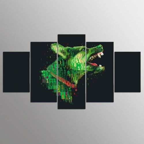 5Panel HD Print Technology Green Wolf Oil Painting on Canvas Art Modular Wall Painting Pictures Modern for Living Room Cuadros