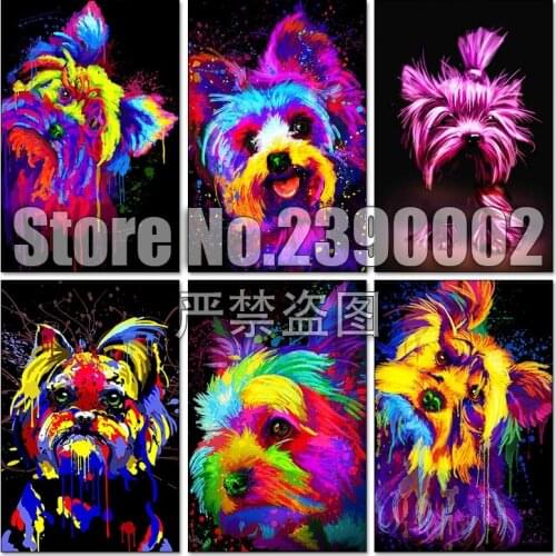 5d Diy Diamond Painting Cross Stitch Kits Diamond Mosaic Embroidery Yorkie Dog Colorful Poster Animals 3d Square Drill Gift Art