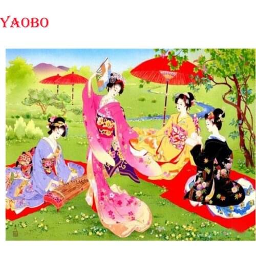 5D DIY Diamond Painting Japanese woman dance Needlework Home Decorative Full Square Round Mosaic Diamond Embroidery sale