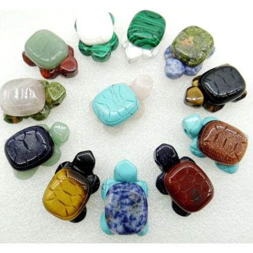 Natural Gem Stone Quartz Crystal Tiger Eye Hand Carved Tortoise Pendant For DIY Jewelry Making Necklace Accessories 6Pcs