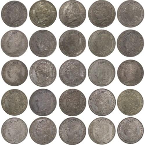 Aliexpress France Aliexpress France France Louis XVIII Head 5 Francs 1816 - 1824 A Package 25 Pcs Sold Cupronickel Plated Sil