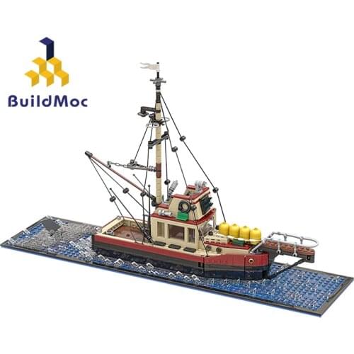 Buildmoc Fishing Boat Town Great Vehicles Bricks Building Blocks Boat Model Assemble Steamship Toys for Children Birthday Gifts