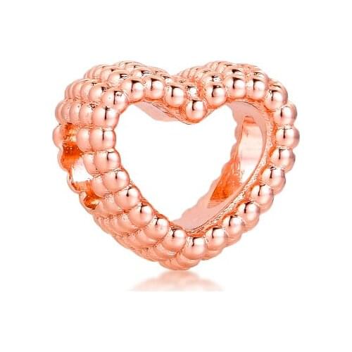 Beads for Jewelry Making Real 925 Silver Rose Beaded Heart Charm Fit Pandora Bracelets Women Jewelry Kralen rosario
