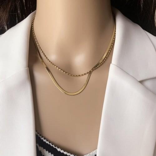 316L Stainless Steel New Fashion High-end Jewelry Minimalism 2 Layer Beaded Charms Chain Choker Necklaces Bracelets For Women