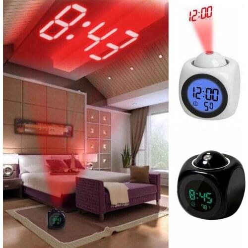1pc Alarm Clock With Projection LCD Voice Report Clock Luminous Alarm Display Clock Digital Home Projection LED Multifuncti V1T5