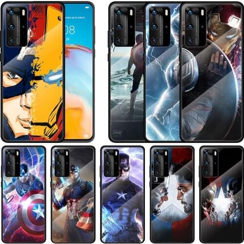 Tempered Glass Cover Captain America Super Hero For Huawei P40 P30 P20 P10 Pro Plus Lite 5G 2019 Phone Case
