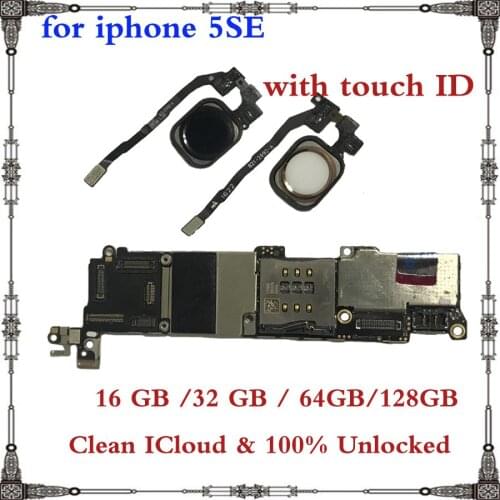 For iphone 5SE 16gb 32gb 64gb Original motherboard with / NO Touch ID Free iCloud IOS system mainboard with Chips logic board