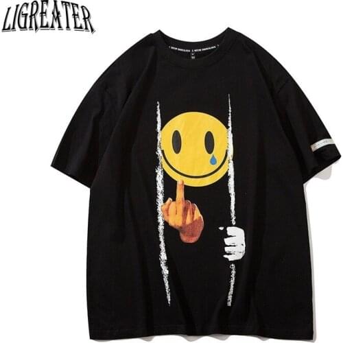 2021 Men Cotton T-Shirt Hip Hop Streetwear Face Letter Print T Shirt Harajuku Casual Summer Short Sleeve Tshirt Black Tops Tees