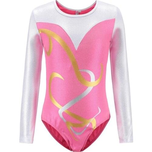5-12 Years Girls Gymnastics Dancesuit Long Sleeve Dance Child Striped Costumes Leotards Kids Ballet Dance Suits for Girls