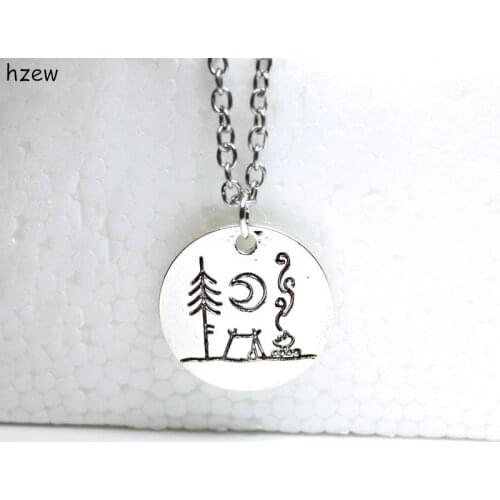 HzewLovely Camping under a big bright moon camping pendant necklaces outdoor jewelry simple life Outdoor Jewelry Gifts necklace