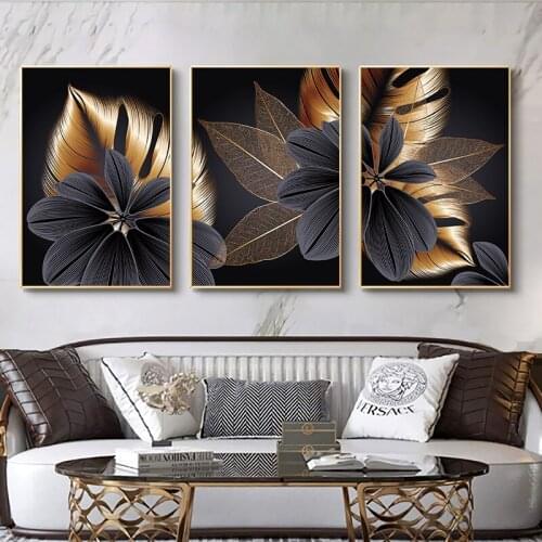 Gold Black Leaf Art Canvas Print Painting Modern Minimalist Abstract Wall Picture Nordic Living Room Home Decoration Poster