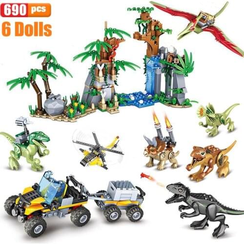 Jurassic Park Dinosaur World Canyon Building Blocks Tyrannosaurus Pterodactyl Bricks Model With Doll Toys For Kid Birthday Gift