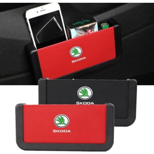 Leather Car Storage Case Mobile Phone Stowing Box For Skoda Emblem Kamiq 2 A7 Tour RS Fabia Octavia 1 Rapid Superb Kodiaq Yeti