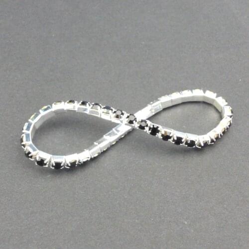Pretty Wedding Bridal Black Crystal Rhinestone Silver Plated Stretch Bracelet 1 Row Elastic Bangle for Women