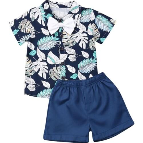 Summer Baby Boy Clothes Set 2pcs Banana Leaf Print Short shirt Solid Short Pants Gentleman Outifit Toddler for 1-6Years