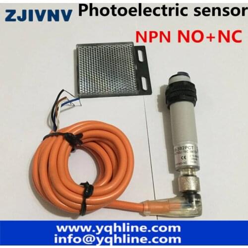 M18 Retroreflective type NPN NO+NC dc 4 wires photoelectric switch Infrared photocell sensor with plug/connector distance 2m