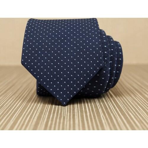 2019 Men Ties Designers Fashion 7cm Business Neck Tie Navy Blue Dot Formal Work Tie Wedding Party Groom Ties With Gift Box L7057