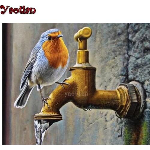 5D Diamond Painting Kit Diamond Embroidery Bird Sparrow Faucet Beaded DIY Rhinestones Full Square round Drill Home Decor 2021