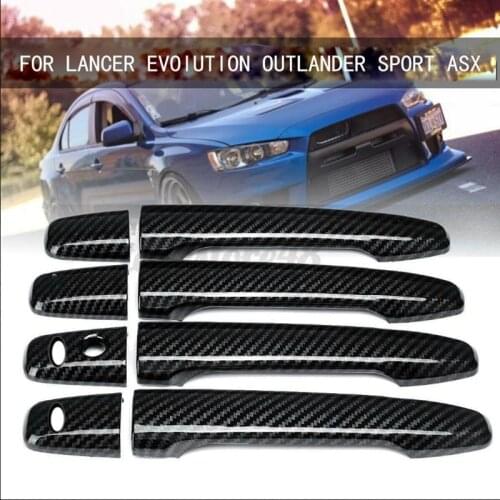 Car Carbon Fiber Look Door Handle Cover Trim for Mitsubishi Lancer Evolution X Outlander Sport ASX