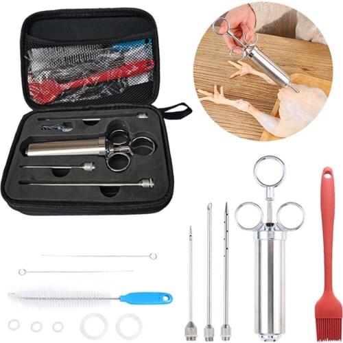 Newest Stainless Steel Meat Marinade Set Needles Spice Syringe kit BBQ Meat Flavor Injector Kithen Marinade Syringe Accessory