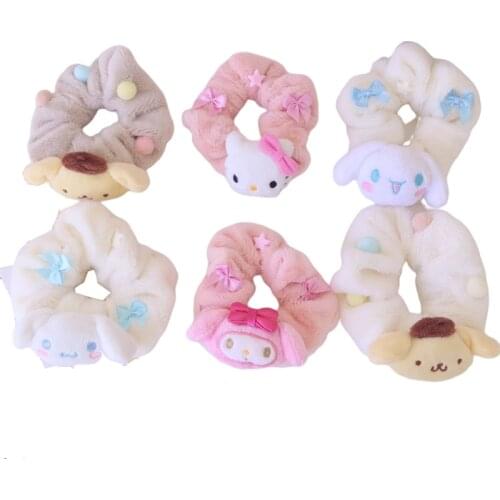 2021 New 10 Styles Kawaii Anime Figures Cinnamoroll Kitty My Melody Plush Purin Dog Cartoon Hair Rope Hair Accessory Girl Gift