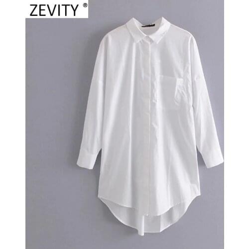 Zevity New Women Simply Pocket Patch Casual Long Blouse Ladies Long Sleeve Business Shirt Chic Femme Breasted Blusas Tops LS7346