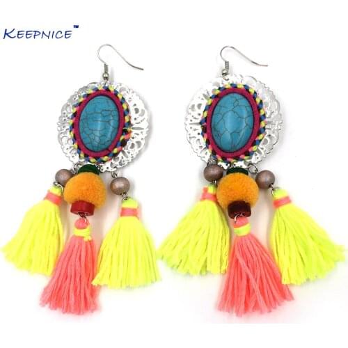 New Long fringe pink tassel earrings Ethic Bohemia boho dangle earrings chandelier Gypsy antique earrings