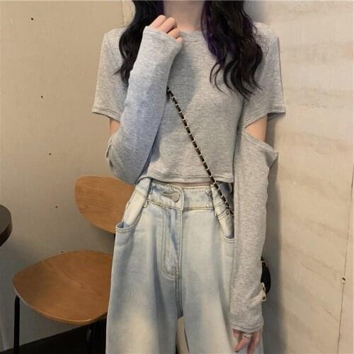 Long Sleeve Solid Color Women Cropped Tops Fashionable Short Tshirts New Spring Autumn Slim Female T Shirt M-XXL