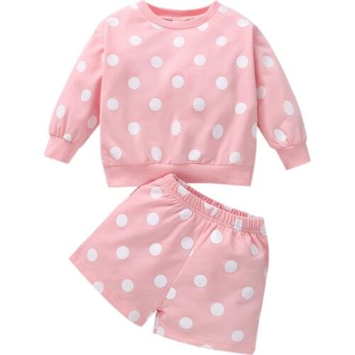 18M -5Y Little Girls Casual T-Shirt And Shorts Set Fashion Dot Long Sleeve Tops And Short Pants Summer European And American