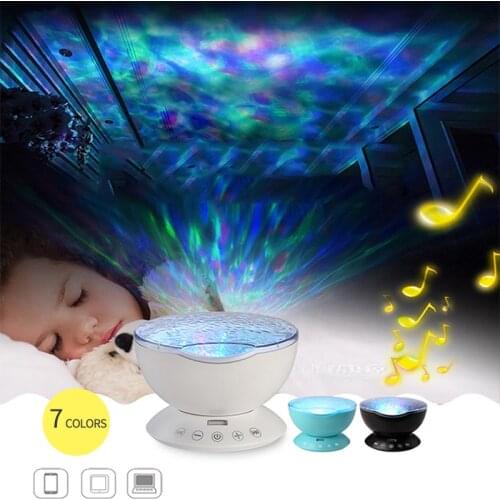 Ocean Wave Projector Remote Control USB LED Night Light 7 Colors Music Player Sleeping Lamp Romantic Star Sky Projection Lamp