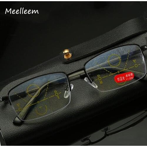 Progressive Multifocal Reading Glasses Mens Prescription Tianium Half Frame Anti-blue Light Reading Glasses 1.00 1.50 2.00 3.00