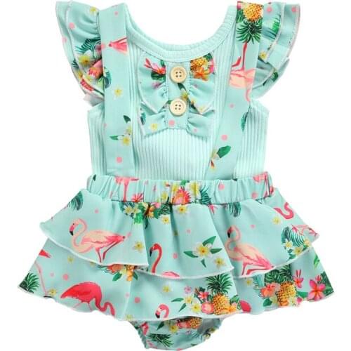 Pudcoco 0-18M 2Pcs Baby Girls Summer Fly Short Sleeve Casual Pullover T-Shirt Tops+Suspender Overall Leotard Floral Clothes Sets