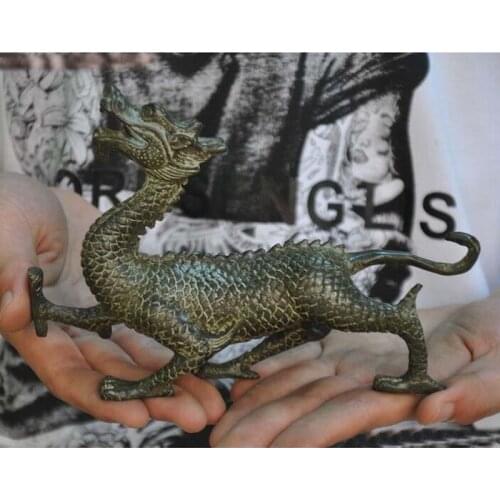 Old China bronze Feng Shui auspicious Dragon Loong Dragons Zodiac animal statue