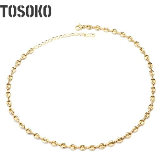 TOSOKO Stainless Steel Jewelry Hollow Geometric Chain Necklace Womens Simple Clavicle Chain BSP422